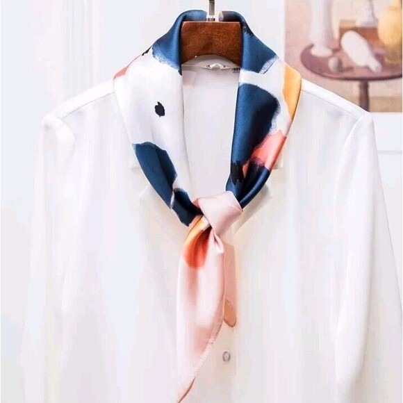 Roizsx Fashion Head Scarf Square Satin for Hair Beach Print Abstract Pink/Brown - Picture 3 of 9